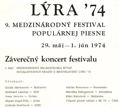 International Pop Song Festival Bratislavska Lyra ’74
